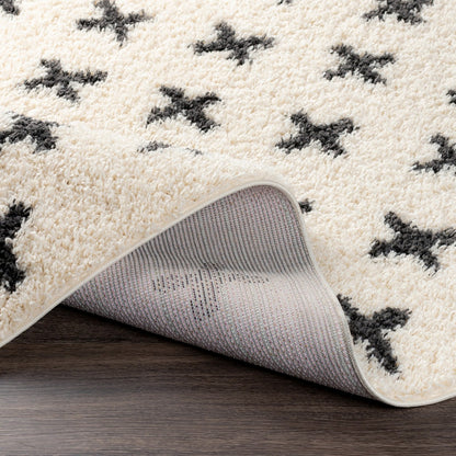 ELIZA Shaggy Modern Plush Pile Cream Area Rug Fold