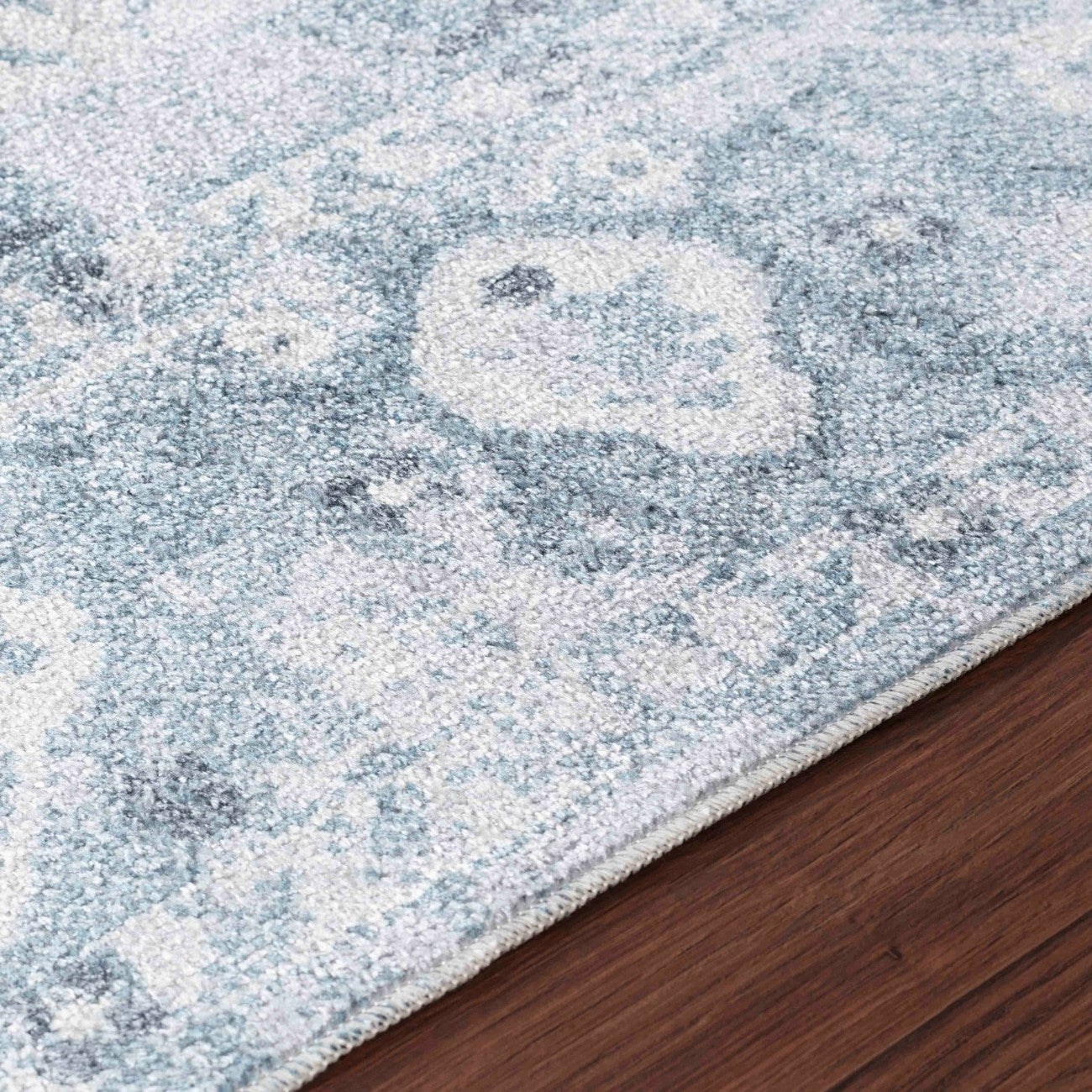 ELSA Machine Washable Traditional Boho Denim Blue Area Rug Texture
