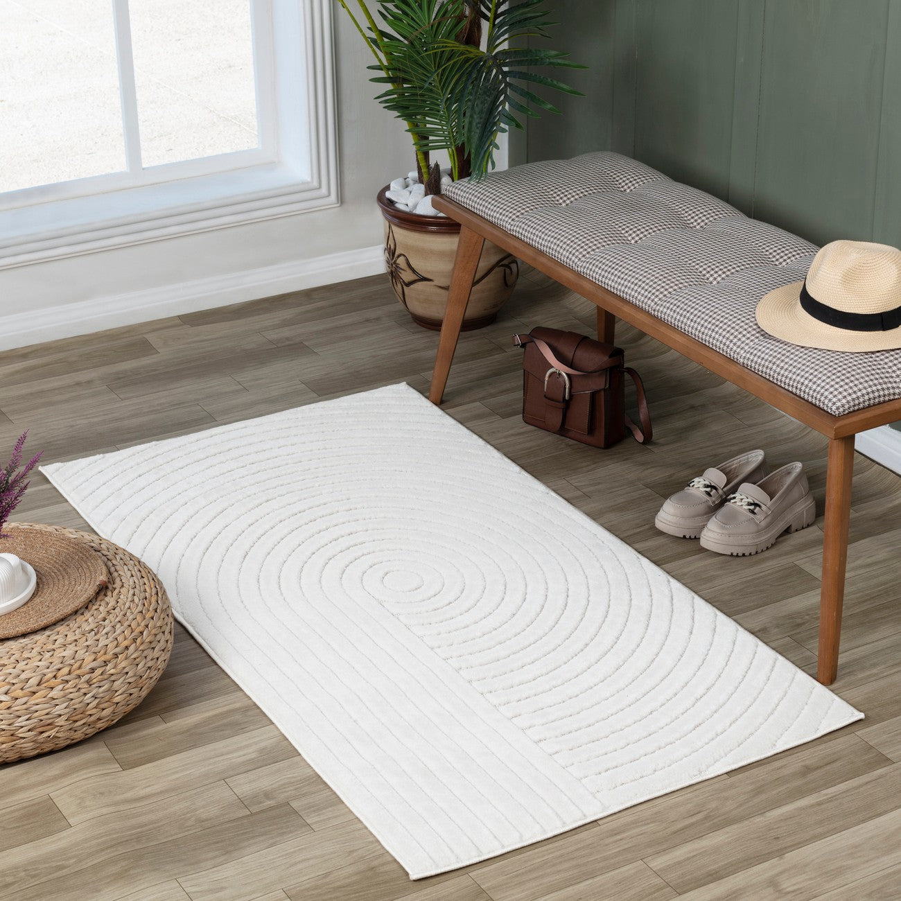 EMIKO Indoor & Outdoor Scandi Modern White Area Rug