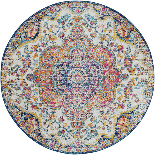 MILA Vintage Traditional Oriental Boho Pink/Saffron Area Rug Flat