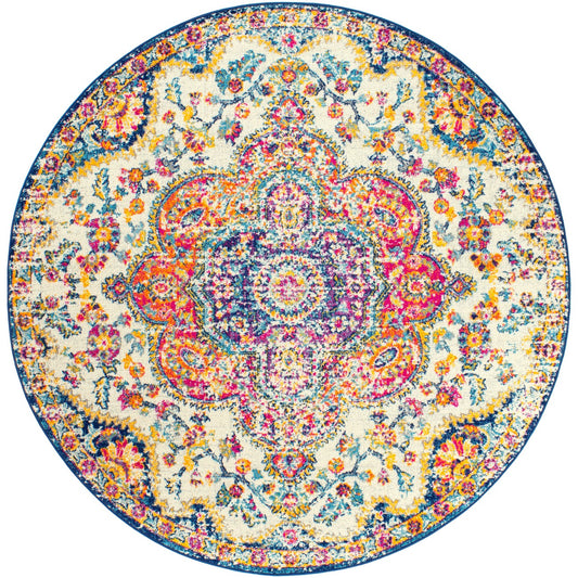 MILA Vintage Traditional Oriental Boho Pink/Saffron Area Rug Flat