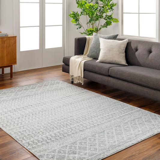 MILA Scandi Geometric Light Grey/White Area Rug Roomscene