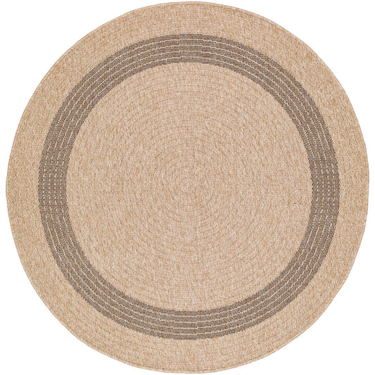 RHONDA Round Indoor & Outdoor Cottage Jute-Look Beige/Brown Area Rug Flat