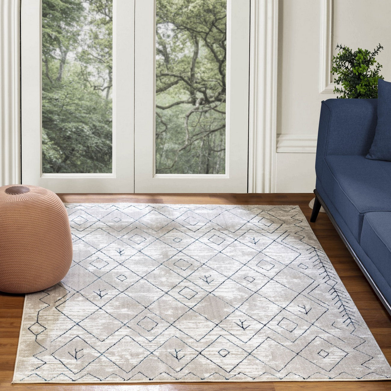 FABIA Berber Modern Blue Area Rug Roomscene