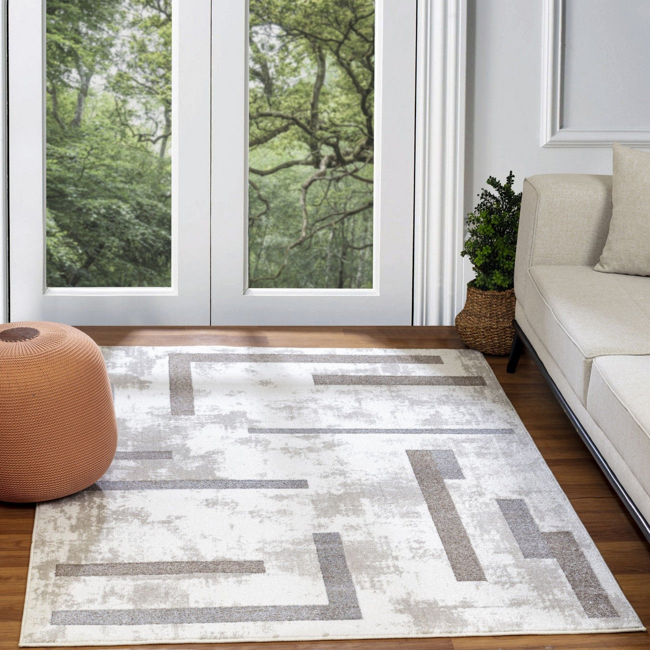 GABBY Scandi Modern White/Grey Area Rug Roomscene