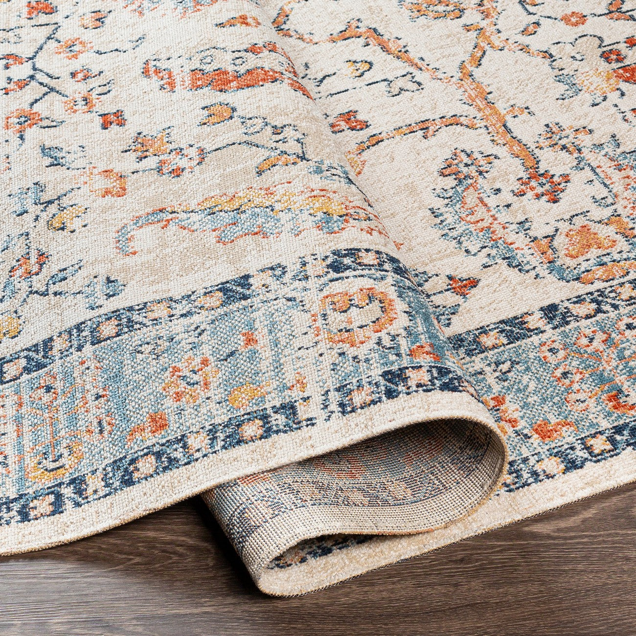 GALILEA Indoor & Outdoor Traditional Boho Burnt Orange Area Rug Fold