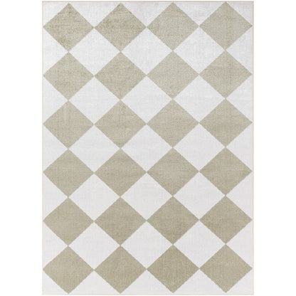GHISLAINE Machine Washable Modern Boho Diamond Dusty Sage Area Rug Flat