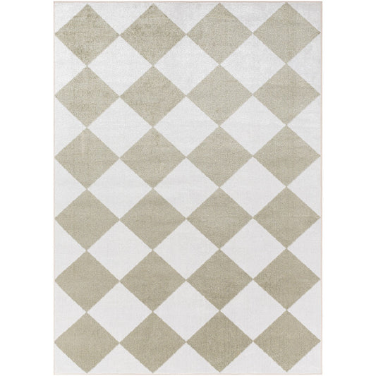 GHISLAINE Machine Washable Modern Boho Diamond Dusty Sage Area Rug Flat