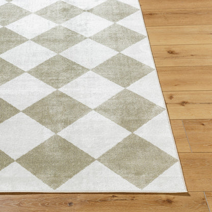 GHISLAINE Machine Washable Modern Boho Diamond Dusty Sage Area Rug Front