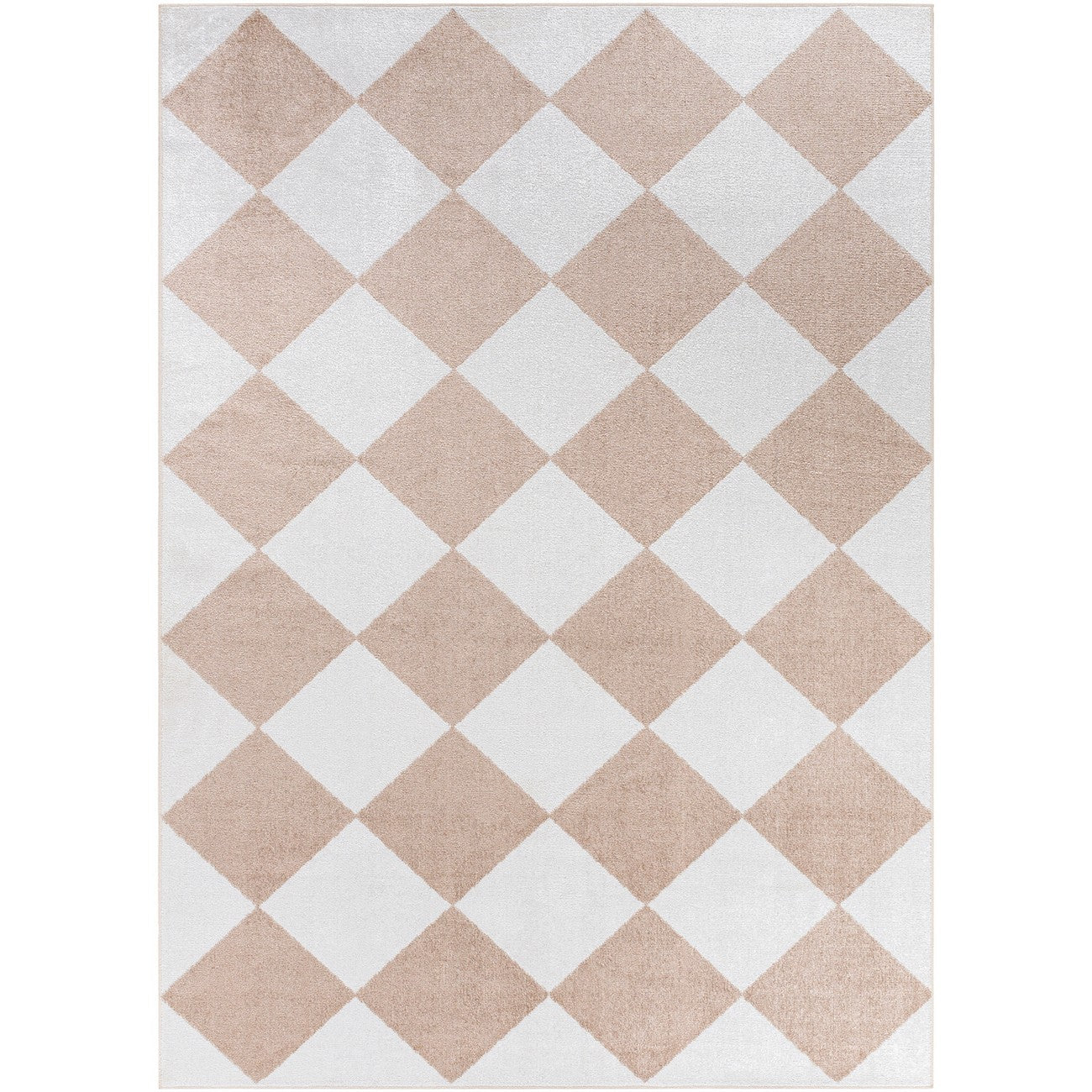 GHISLAINE Machine Washable Modern Boho Diamond Light Brown Area Rug Flat