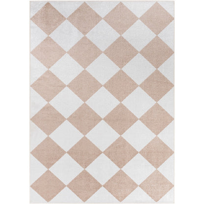 GHISLAINE Machine Washable Modern Boho Diamond Light Brown Area Rug Flat