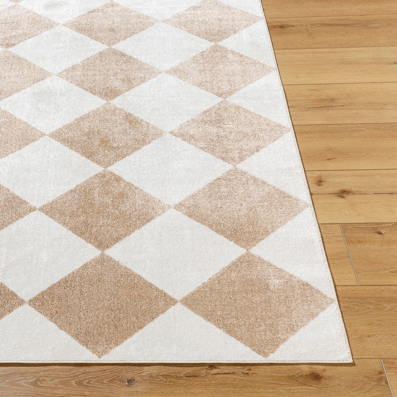 GHISLAINE Machine Washable Modern Boho Diamond Light Brown Area Rug Front