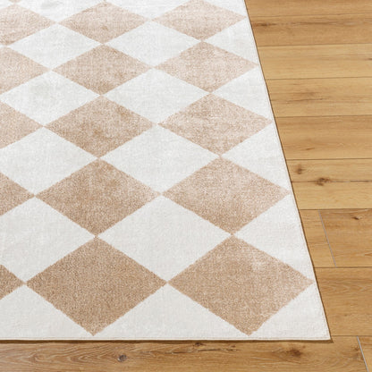 GHISLAINE Machine Washable Modern Boho Diamond Light Brown Area Rug Front