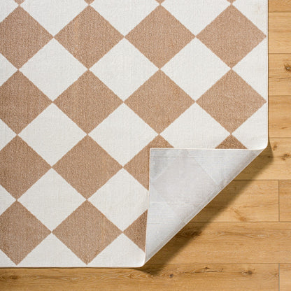 GHISLAINE Machine Washable Modern Boho Diamond Light Brown Area Rug Fold