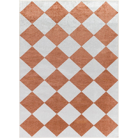 GHISLAINE Machine Washable Modern Boho Diamond Rust Area Rug Flat