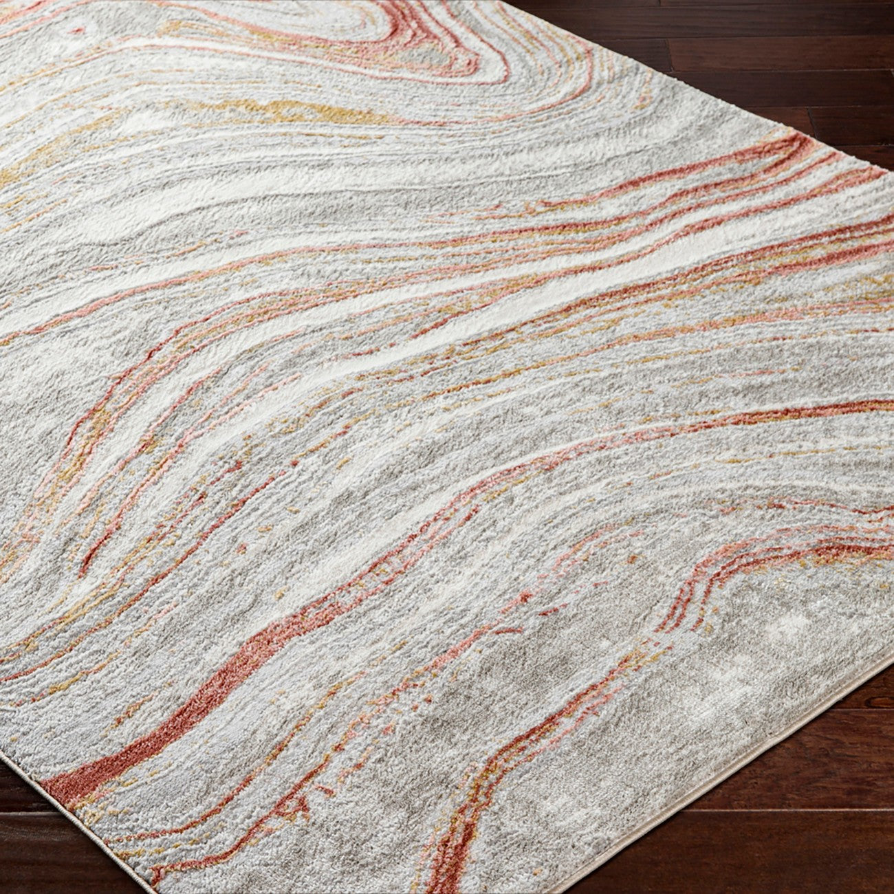 GLENDY Abstract Modern Marble Coral/Beige Area Rug Corner