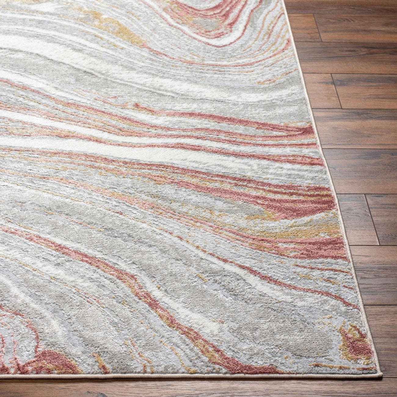 GLENDY Abstract Modern Marble Coral/Beige Area Rug Front