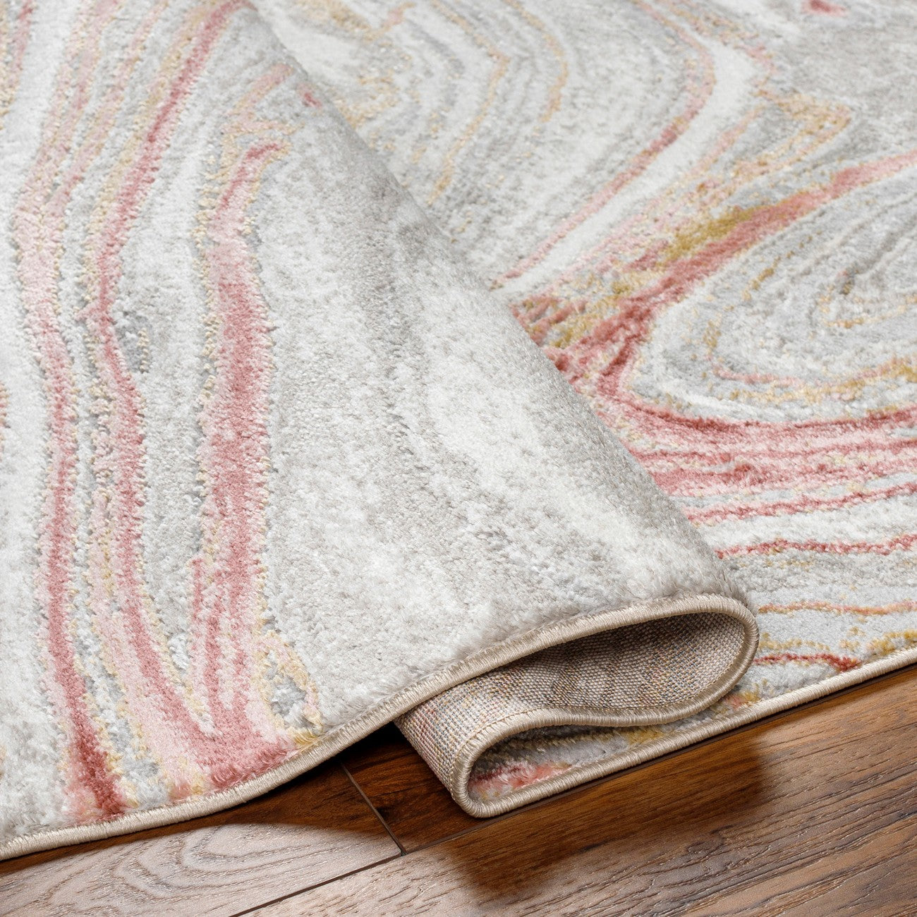 GLENDY Abstract Modern Marble Coral/Beige Area Rug Fold
