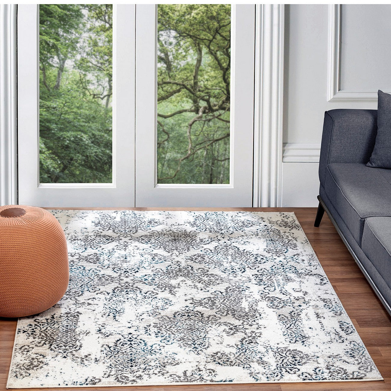 HARU Vintage Traditional Oriental Boho White/Blue Area Rug