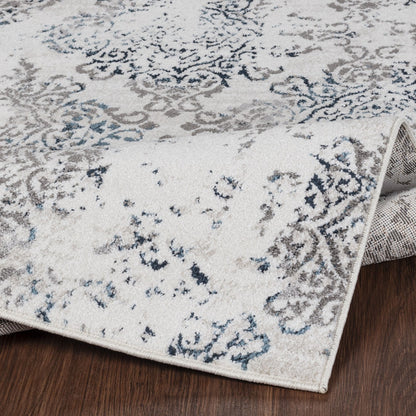 HARU Vintage Traditional Oriental Boho White/Blue Area Rug