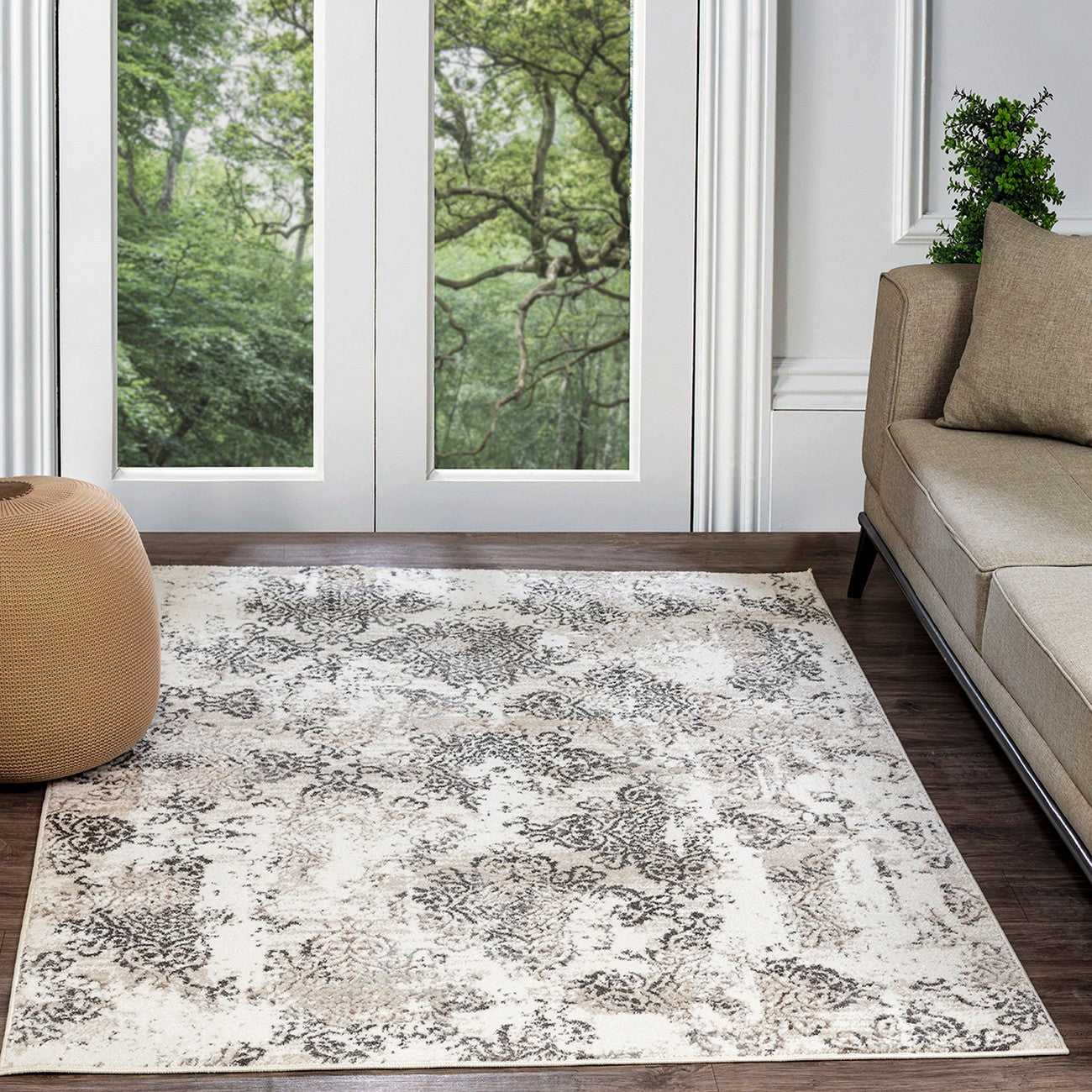 HARU Vintage Traditional Oriental Boho White/Grey Area Rug Roomscene