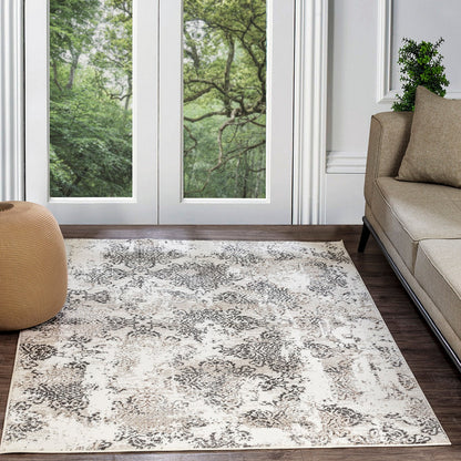 HARU Vintage Traditional Oriental Boho White/Grey Area Rug Roomscene