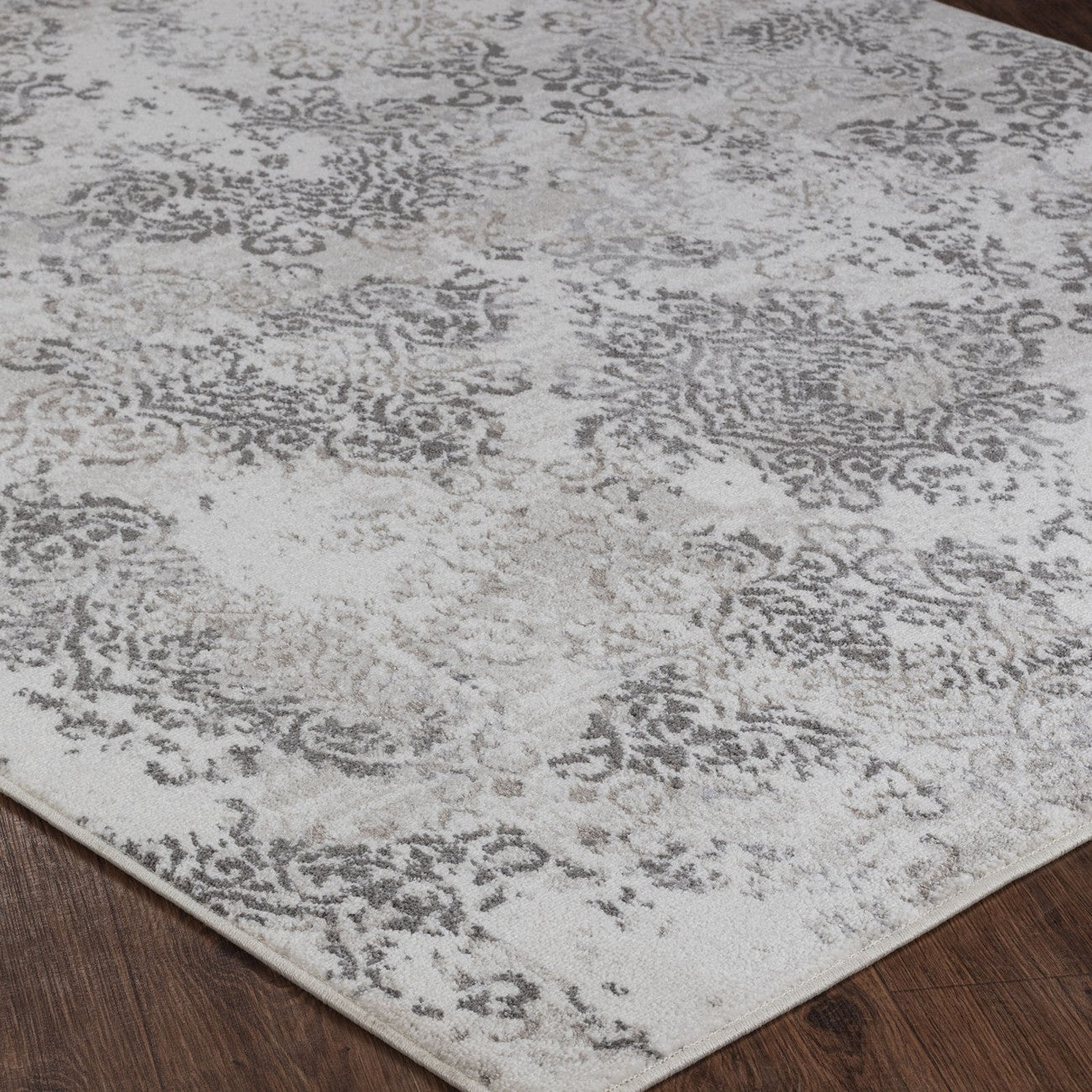 HARU Vintage Traditional Oriental Boho White/Grey Area Rug Corner