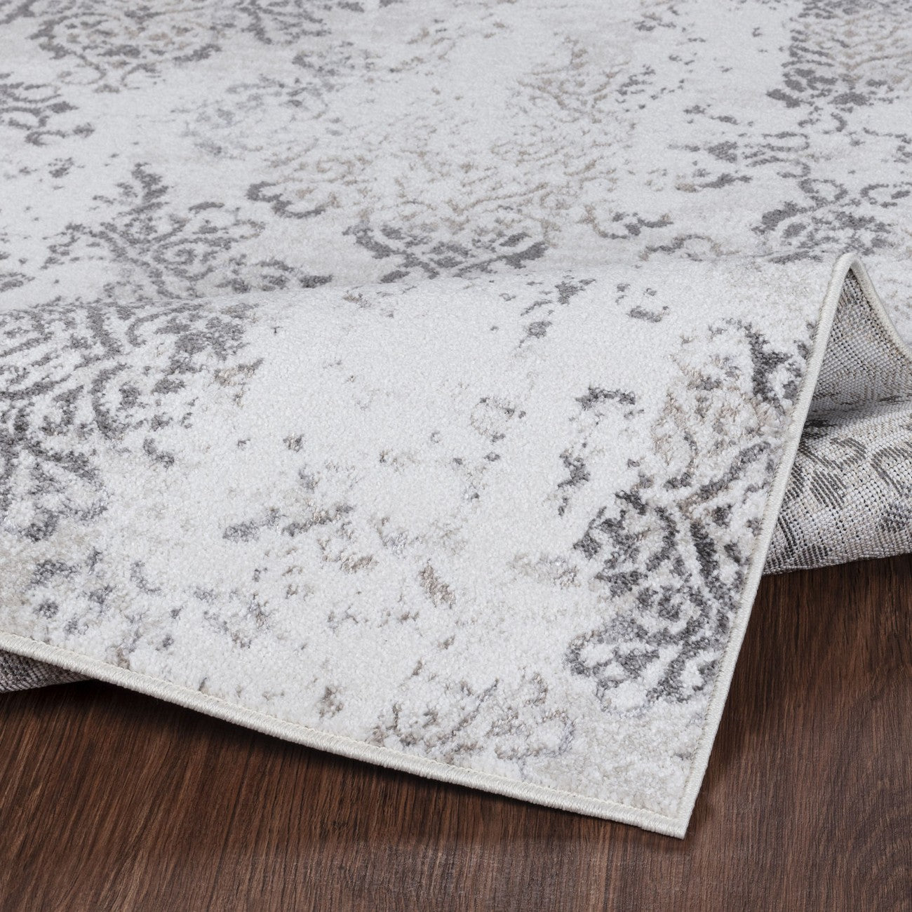 HARU Vintage Traditional Oriental Boho White/Grey Area Rug Fold