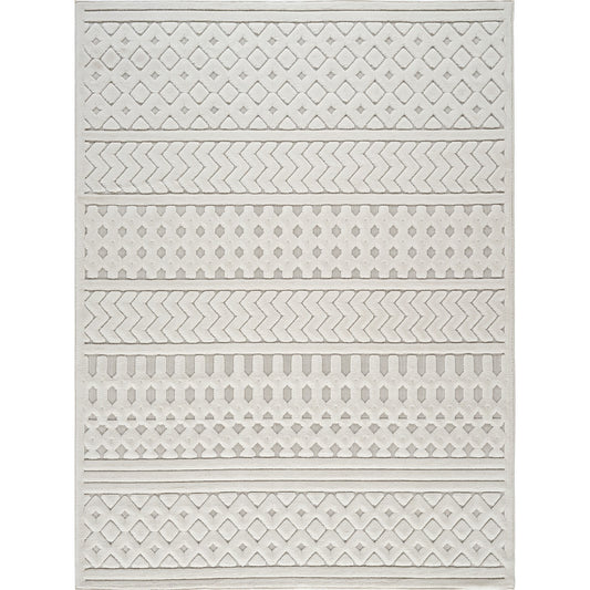 HARUKA Indoor & Outdoor 3D High & Low Pile Textured White Area Rug LMM2329 Flat