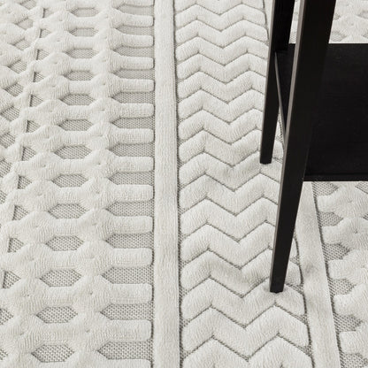 HARUKA Indoor & Outdoor 3D High & Low Pile Textured White Area Rug LMM2329