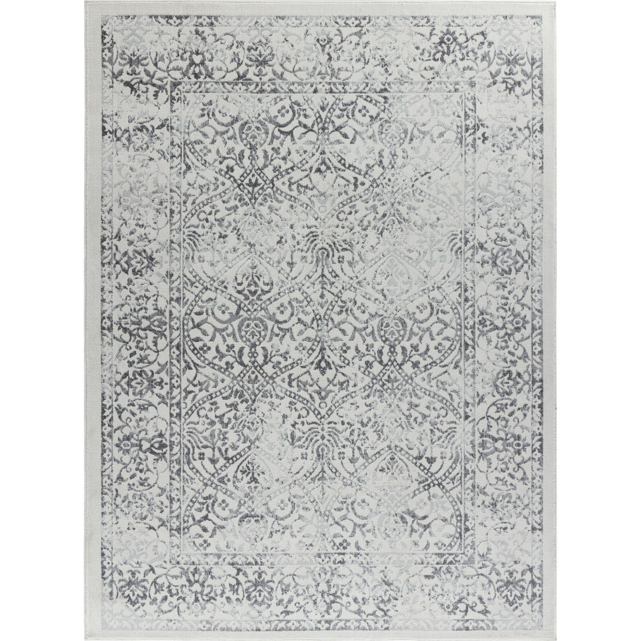 HAZEL Vintage Traditional Oriental Boho Grey/Ivory Area Rug Flat