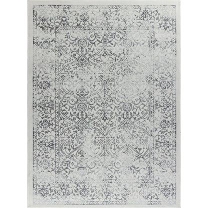 HAZEL Vintage Traditional Oriental Boho Grey/Ivory Area Rug Flat