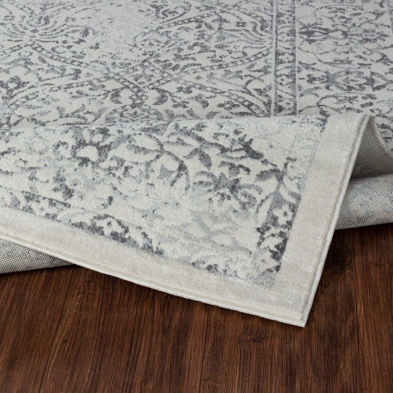 HAZEL Vintage Traditional Oriental Boho Grey/Ivory Area Rug Fold