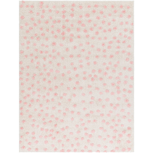 HEKUBA Shaggy Modern Plush Pile Beige/Light/Pink Polka Dot Area Rug Flat
