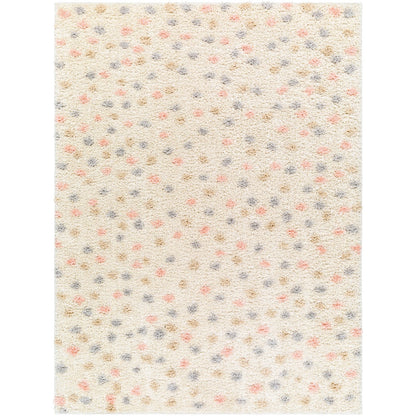 HEKUBA Shaggy Modern Plush Pile Black/Ivory Polka Dot Area Rug 2348 Flat