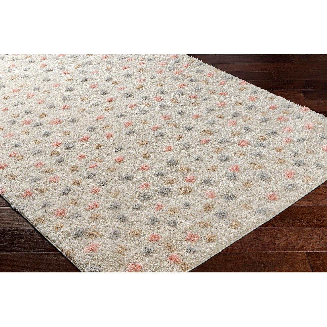 HEKUBA Shaggy Modern Plush Pile Black/Ivory Polka Dot Area Rug 2348 Corner