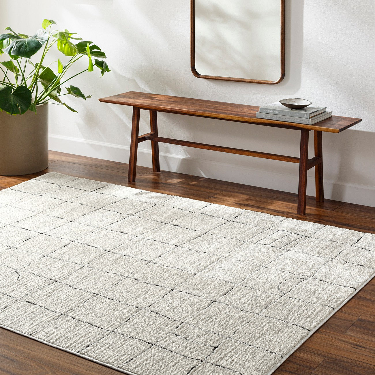 HOPE Scandi Modern High Pile Ivory/Black Area Rug Roomscene