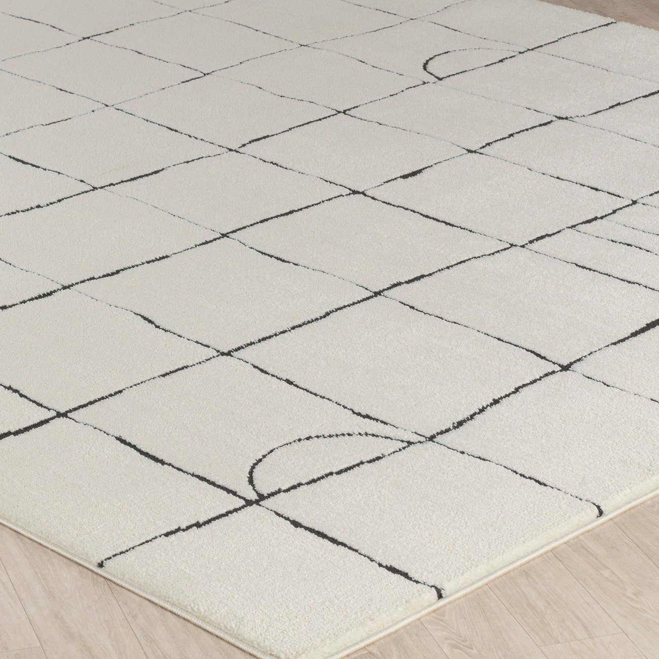 HOPE Scandi Modern High Pile Ivory/Black Area Rug Corner