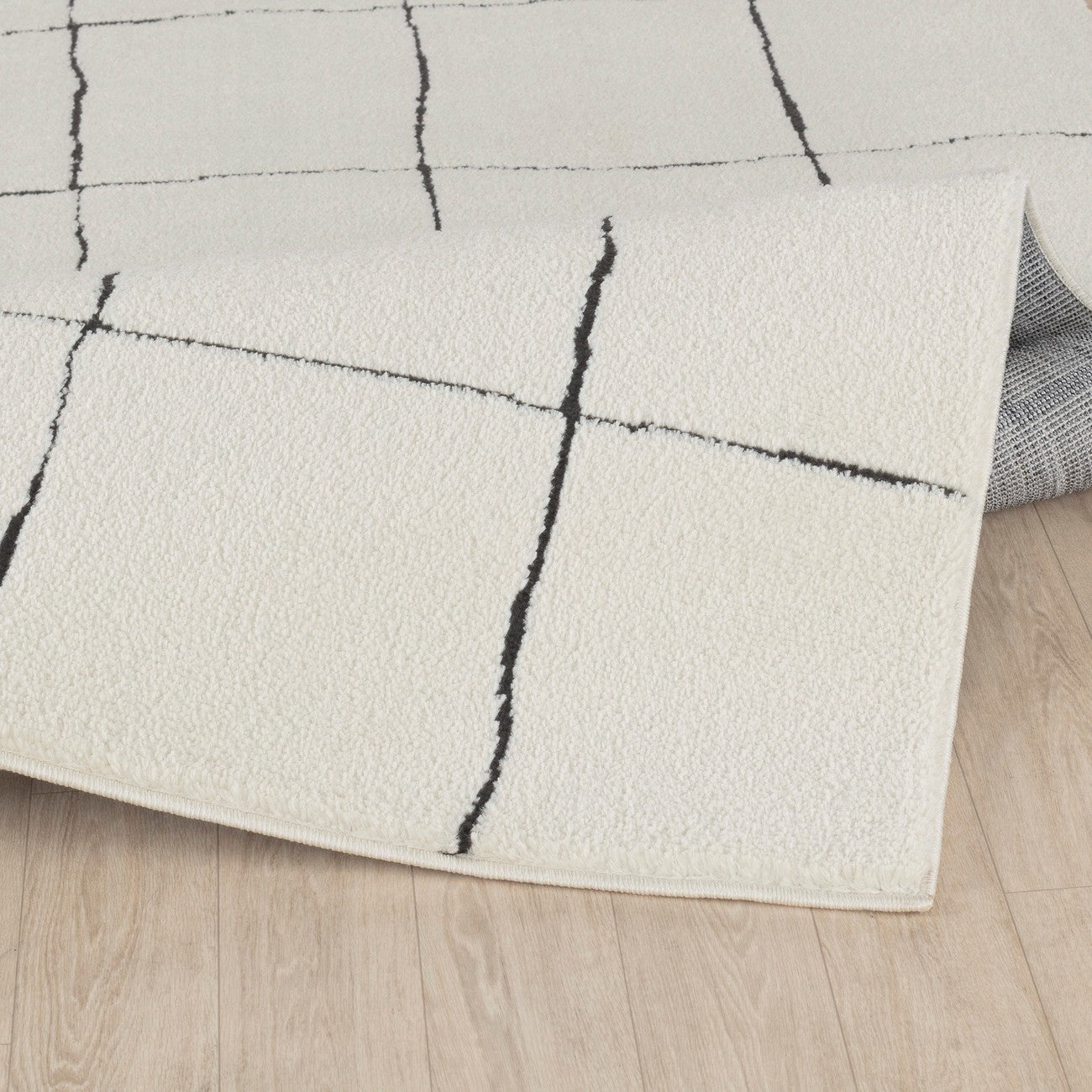 HOPE Scandi Modern High Pile Ivory/Black Area Rug Fold