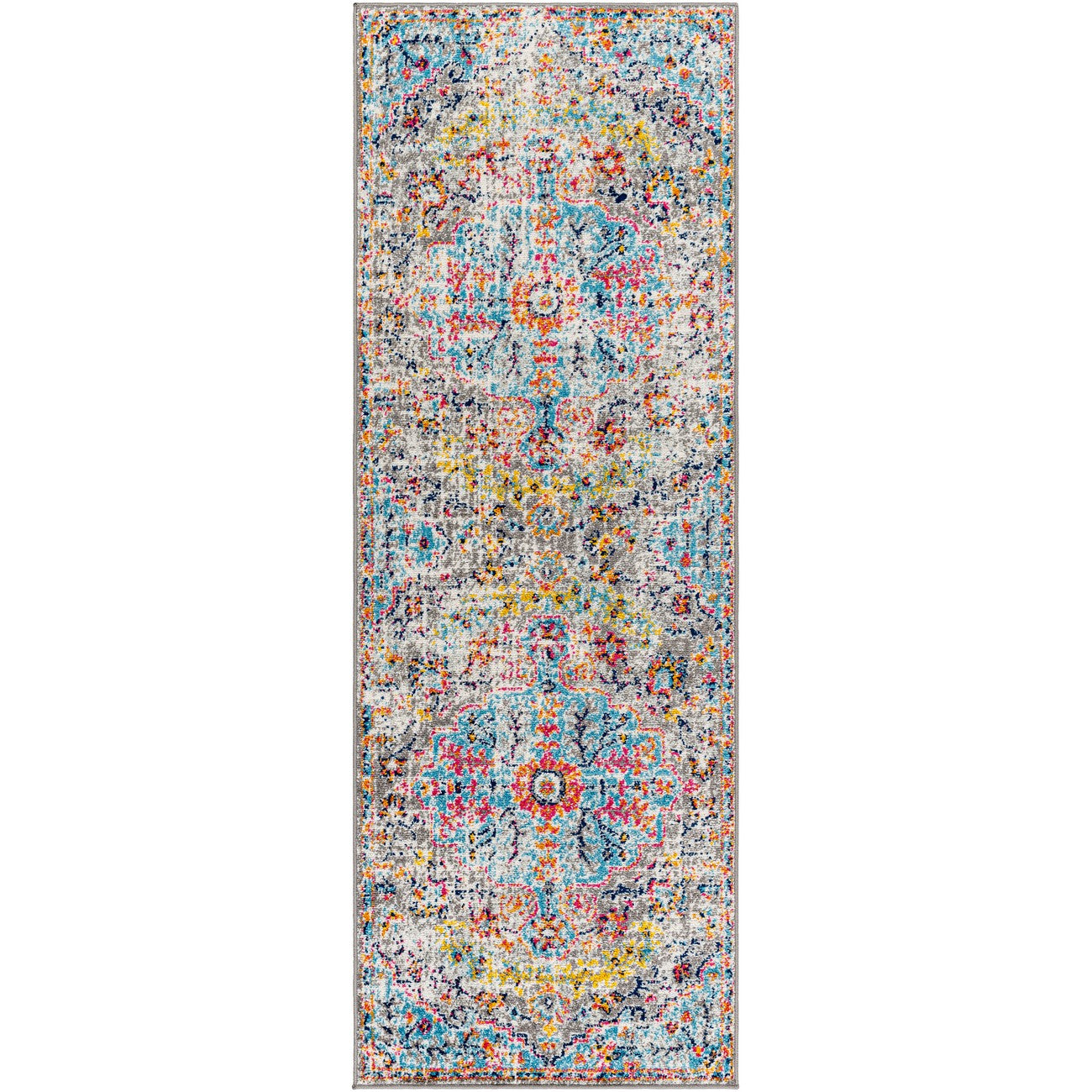 LOU Vintage Traditional Oriental Boho Teal/Beige Area Rug Flat
