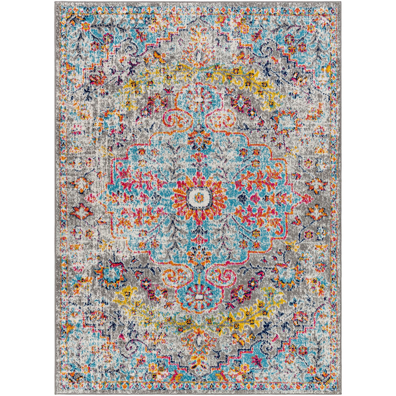 LOU Vintage Traditional Oriental Boho Teal/Beige Area Rug Flat