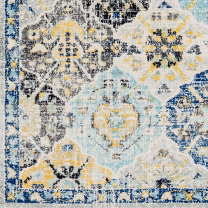 INES Vintage Traditional Oriental Boho Dark Blue Area Rug Swatch