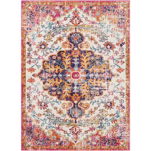 LOU Vintage Traditional Oriental Boho Neon Pink Area Rug Flat