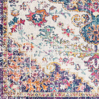 LOU Vintage Traditional Oriental Boho Orange/Dark Blue Area Rug Swatch