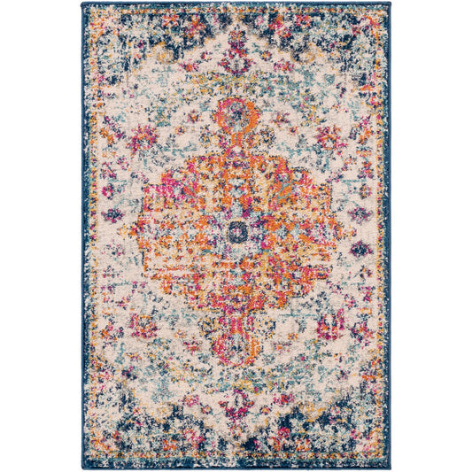 LOU Vintage Oriental Boho Saffron/Navy Area Rug Flat