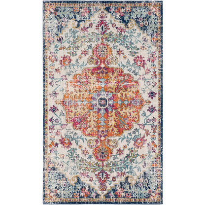 LOU Vintage Oriental Boho Saffron/Navy Area Rug Flat