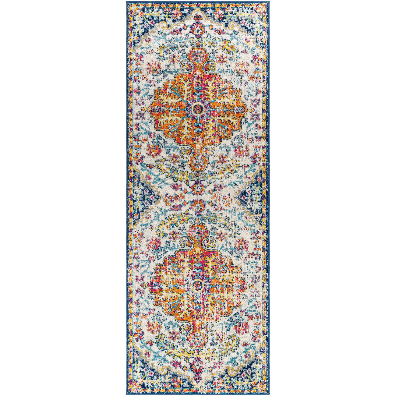 LOU Vintage Oriental Boho Saffron/Navy Area Rug Flat