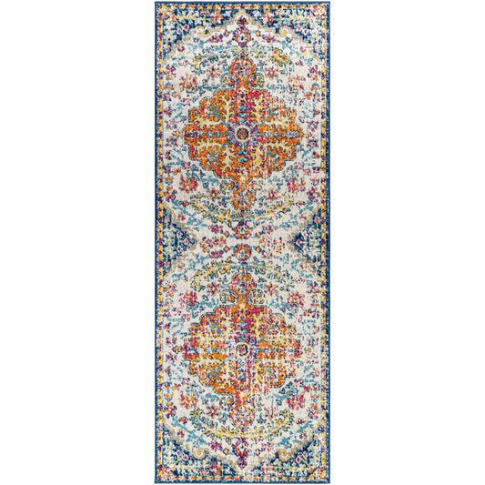 LOU Vintage Oriental Boho Saffron/Navy Area Rug Flat