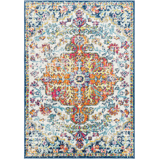 LOU Vintage Oriental Boho Saffron/Navy Area Rug Flat
