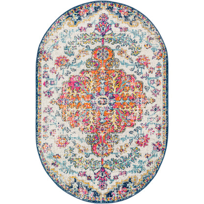 LOU Vintage Oriental Boho Saffron/Navy Area Rug Flat